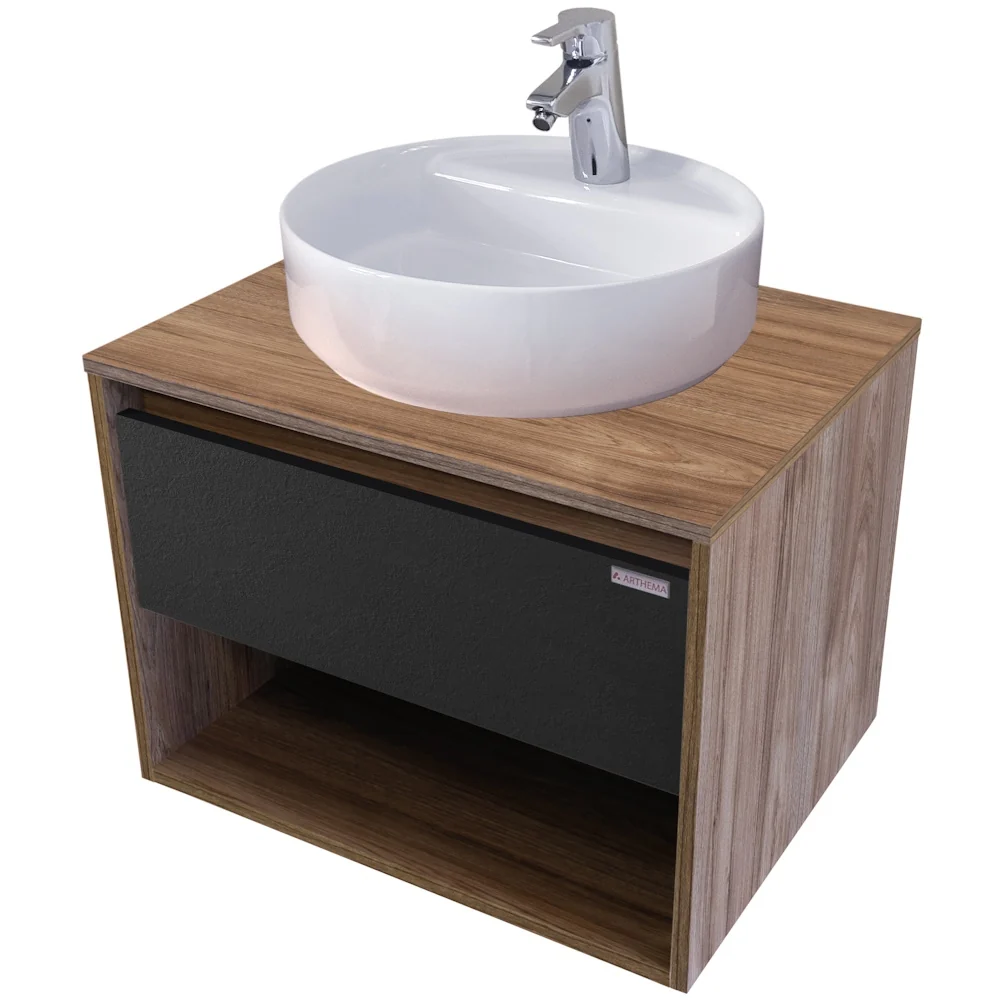 Arthema Modulo Set masca lavoar baie cu blat si sertar, 75x46xH44 cm, finisaj stejar/negru