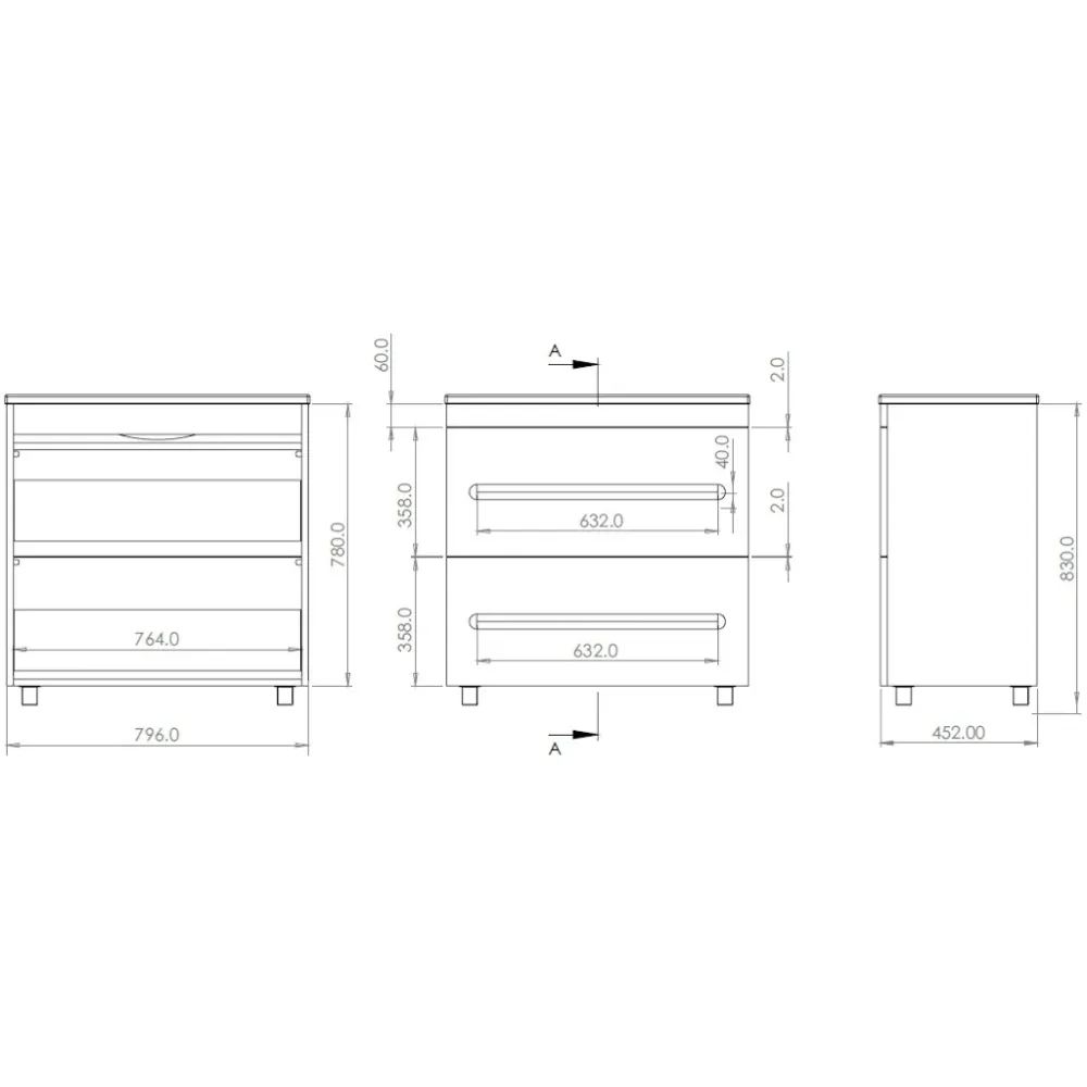 Belform Atlantis Masca lavoar baie suspendata cu 2 sertare 80x48xH78 cm, alb