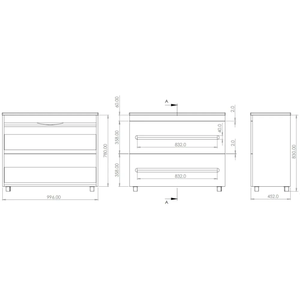 Belform Atlantis Masca lavoar baie suspendata cu 2 sertare 100x48xH78 cm, gri inchis (grey cobalt)