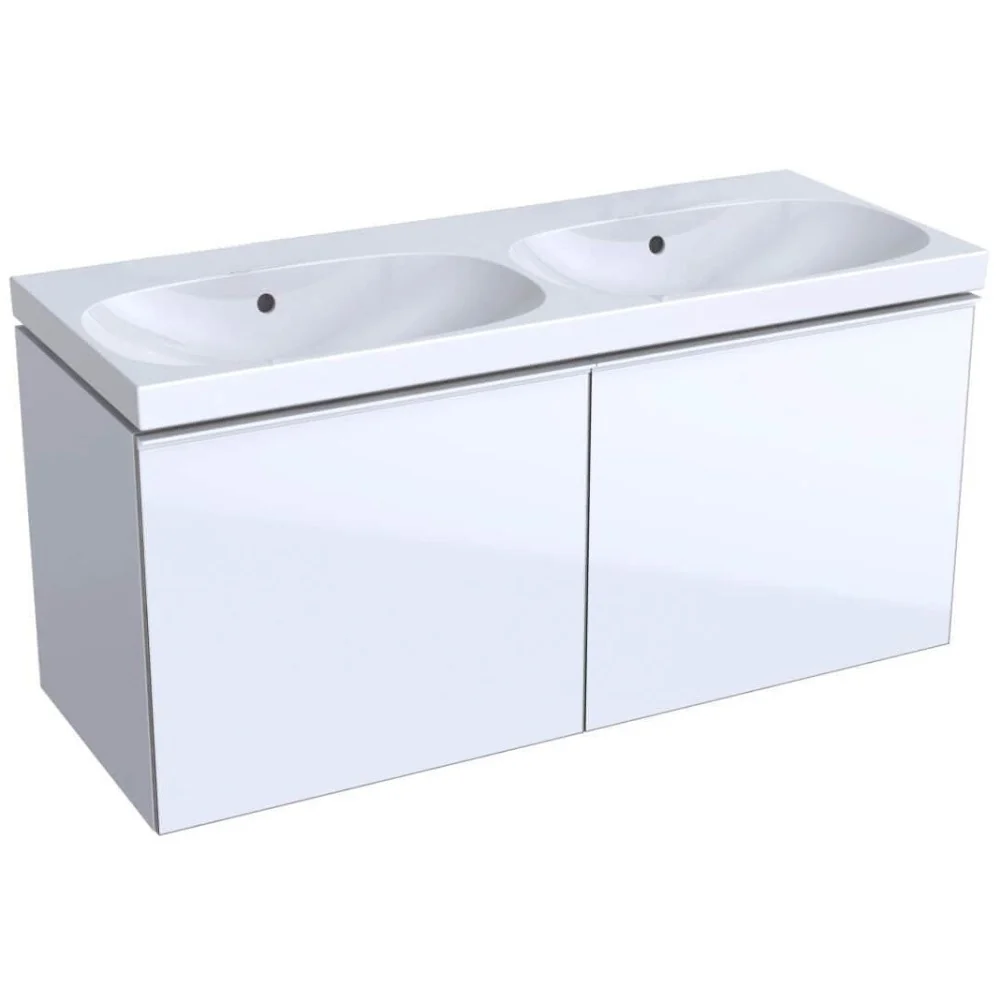 Geberit Acanto Masca lavoar baie dubla cu 2 sertare sticla alba 120x48 cm, corp alb lucios