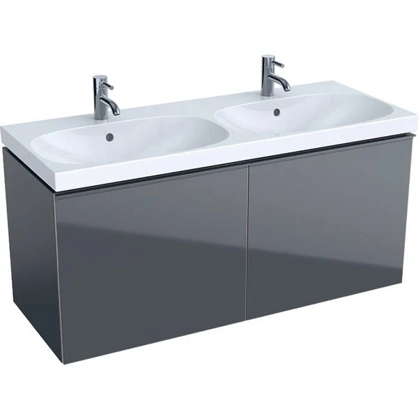 Geberit Acanto Masca lavoar baie dubla cu 2 sertare sticla antracit 120x48 cm, corp antracit mat (lava)