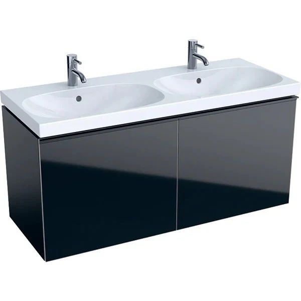 Geberit Acanto Masca lavoar baie dubla cu 2 sertare sticla neagra 120x48 cm, corp negru mat