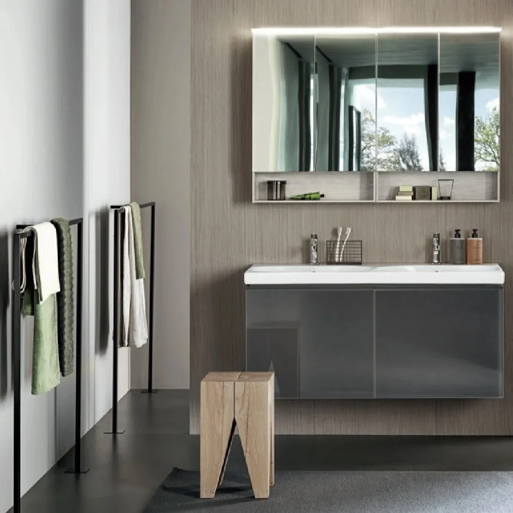 Geberit Acanto Masca lavoar baie dubla cu 2 sertare sticla neagra 120x48 cm, corp negru mat