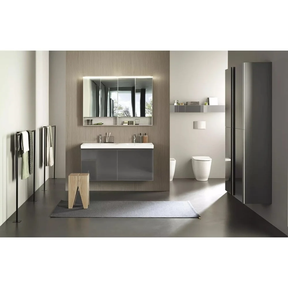 Geberit Acanto Masca lavoar baie dubla cu 2 sertare sticla neagra 120x48 cm, corp negru mat