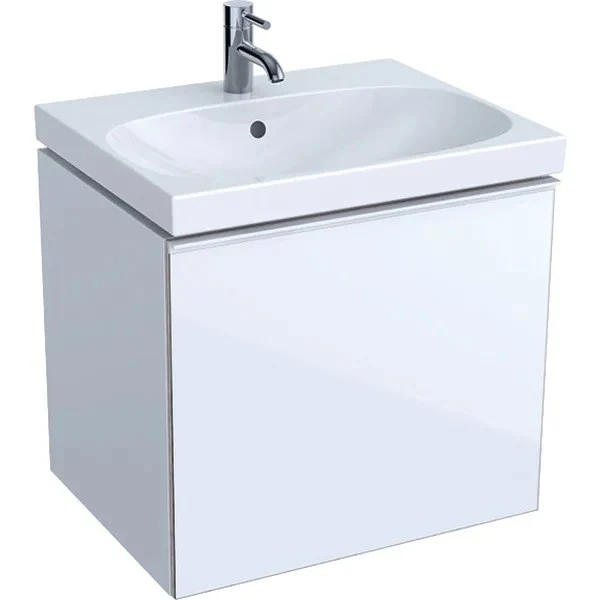 Geberit Acanto Masca lavoar baie cu sertar sticla alba, 60x48 cm, corp alb lucios