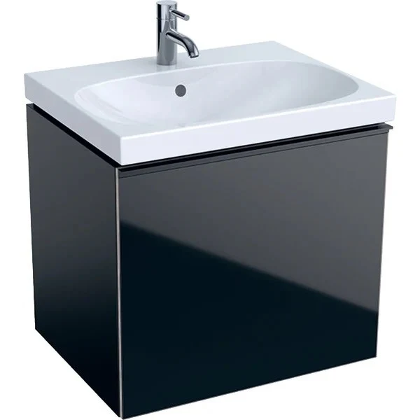 Geberit Acanto Masca lavoar baie cu sertar sticla neagra, 60x48 cm, corp negru mat