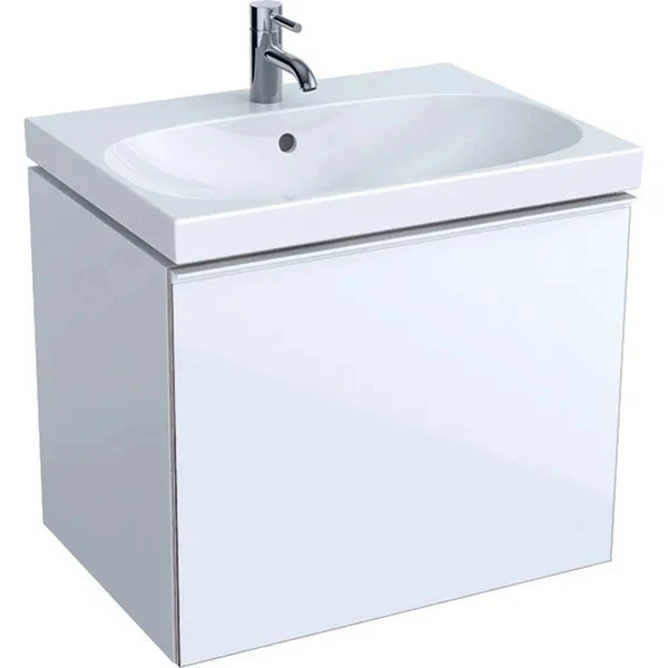 Geberit Acanto Masca lavoar baie cu sertar sticla alba, 64x48 cm, corp alb lucios