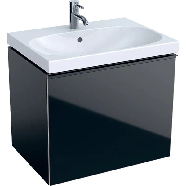 Geberit Acanto Masca lavoar baie cu sertar sticla neagra, 64x48 cm, corp negru mat