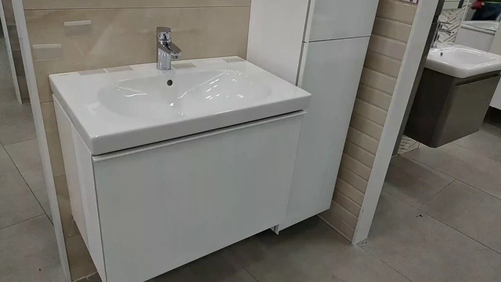 Geberit Acanto Masca lavoar baie cu sertar sticla alba 74x48 cm, corp alb lucios