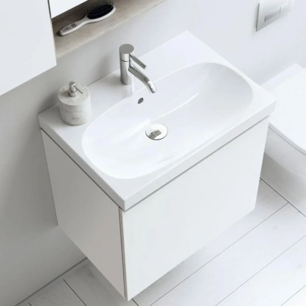 Geberit Acanto Masca lavoar baie cu sertar sticla alba 74x48 cm, corp alb lucios