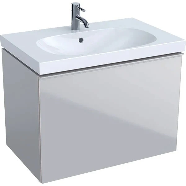 Geberit Acanto Masca lavoar baie cu sertar sticla gri, 74x48 cm, corp gri mat