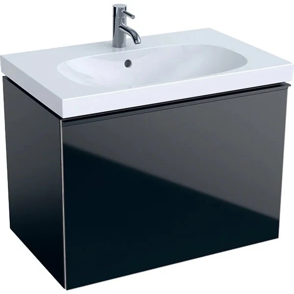 Geberit Acanto Masca lavoar baie cu sertar sticla neagra 74x48 cm, corp negru mat
