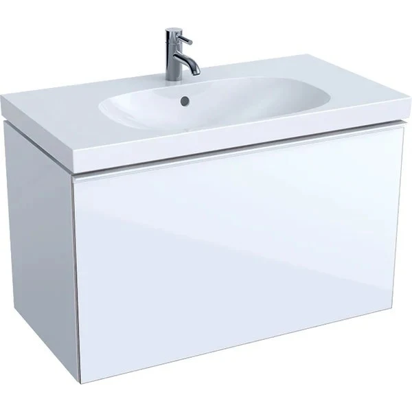 Geberit Acanto Masca lavoar baie cu sertar sticla alba, 89x48 cm, corp alb lucios