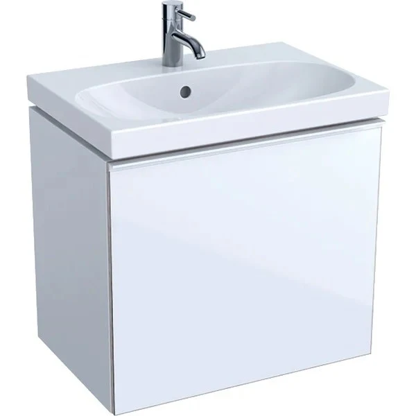 Geberit Acanto Masca lavoar baie cu sertar sticla alba, 60x42 cm, corp alb lucios