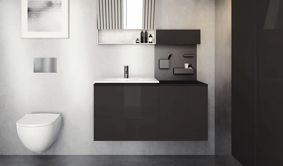 Geberit Acanto Masca lavoar baie cu sertar sticla antracit 74x42 cm, corp antracit mat (lava)
