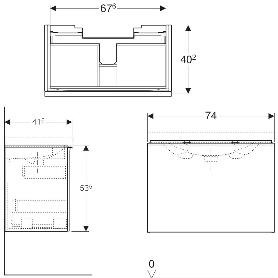 Geberit Acanto Masca lavoar baie cu sertar sticla antracit 74x42 cm, corp antracit mat (lava)