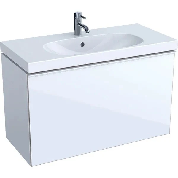 Geberit Acanto Masca lavoar baie cu sertar sticla alba, 89x42 cm, corp alb lucios
