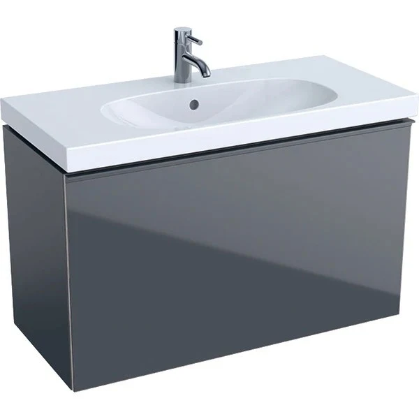 Geberit Acanto Masca lavoar baie cu sertar sticla antracit, 89x42 cm, corp antracit mat (lava)