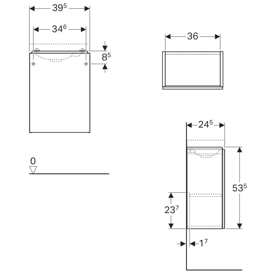 Geberit Acanto Masca lavoar baie cu usa sticla antracit, 40x25xH54 cm, corp antracit mat (lava)