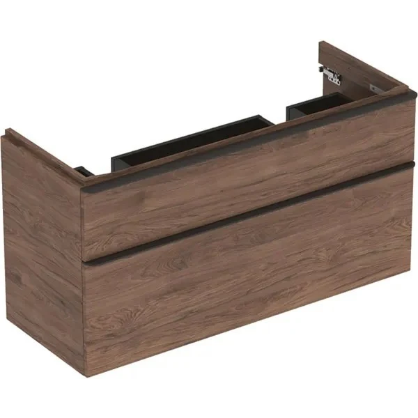 Geberit Smyle Square Masca lavoar baie dubla cu 2 sertare 118x47 cm, maro (nuc american hickory)