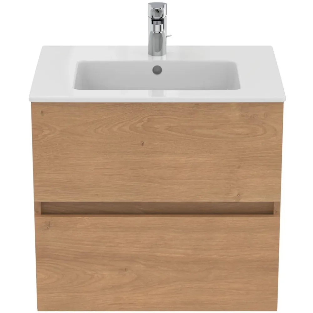 Ideal Standard Eurovit Masca lavoar baie cu doua sertare 60x44 cm 60x44xH55 cm, bej (natural oak)