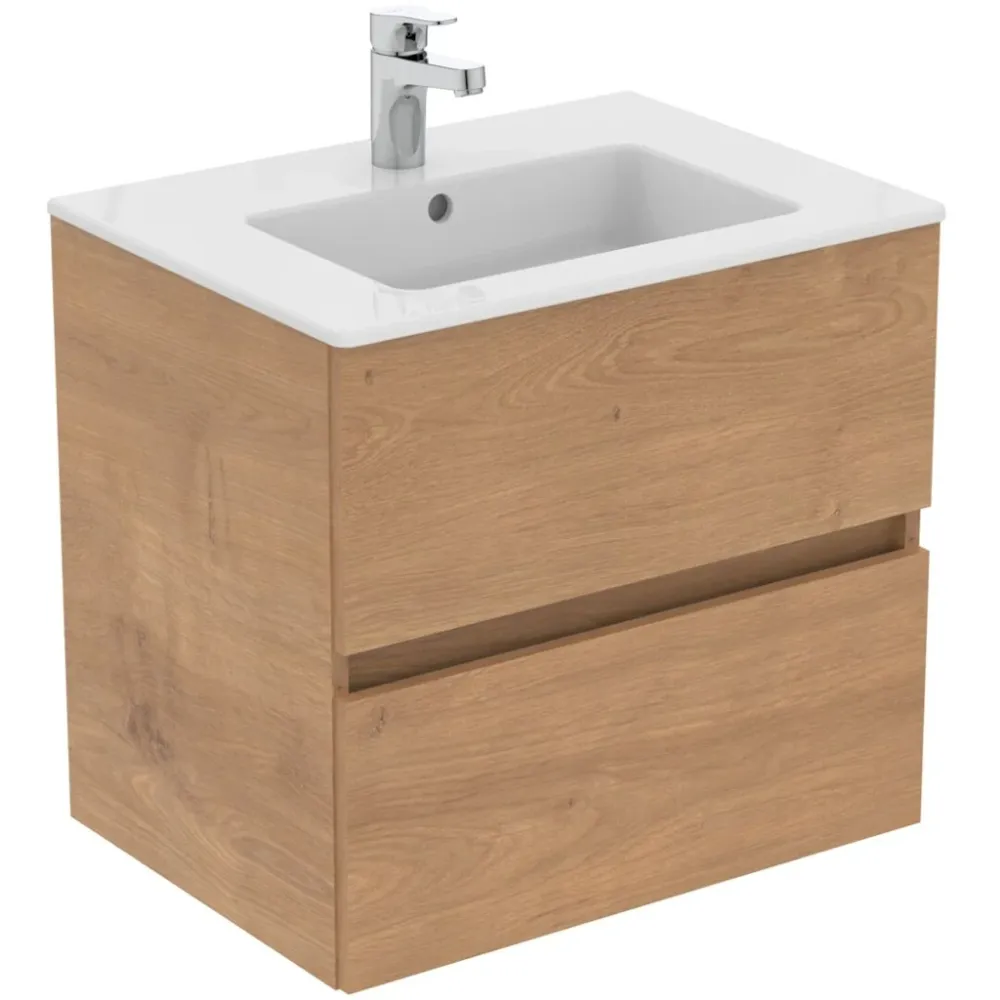 Ideal Standard Eurovit Masca lavoar baie cu doua sertare 60x44 cm 60x44xH55 cm, bej (natural oak)