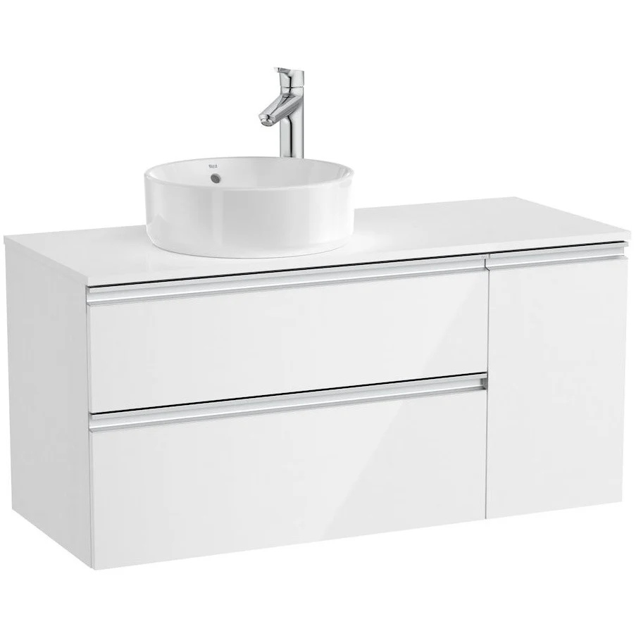 Roca Gap Masca lavoar baie suspendata cu 2 sertare si o usa, stanga 110x46xH54 cm, alb lucios