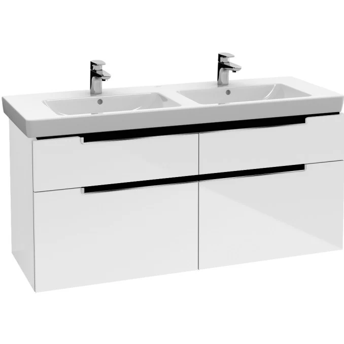 Villeroy & Boch Subway 2.0 Vanity Masca lavoar baie dubla 128x44xH59 cm, alb lucios