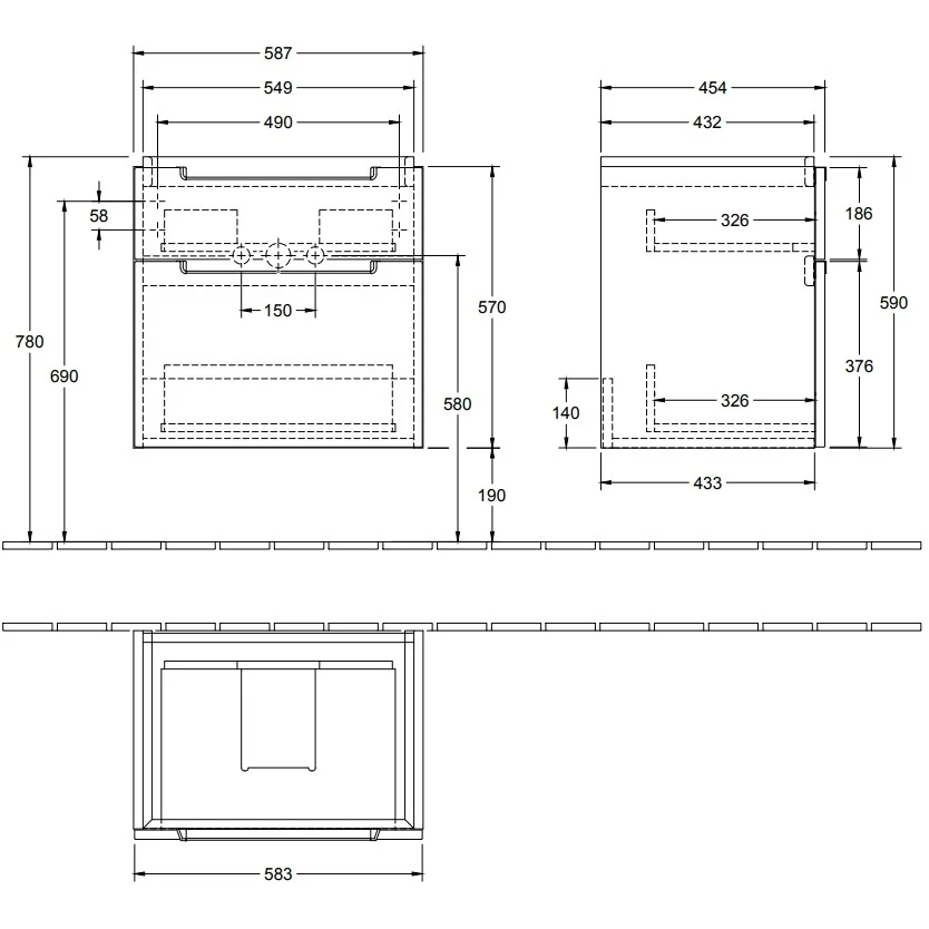 Villeroy & Boch Subway 2.0 Vanity Masca lavoar baie 58x45xH59 cm, gri lucios