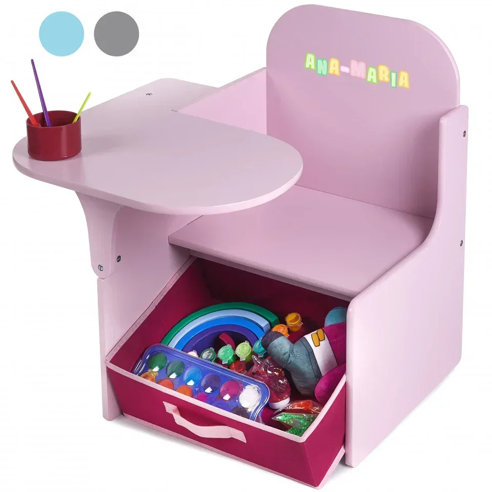 Set Masuta Cu Scaun Incorporat pentru Copii, 3 1, Din Lemn Mdf, Varsta 3-6 ani Roz