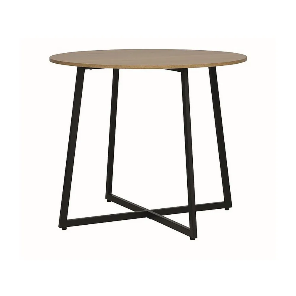 Masa LUNA, stejar/negru mat, PAL si metal, 90x76 cm