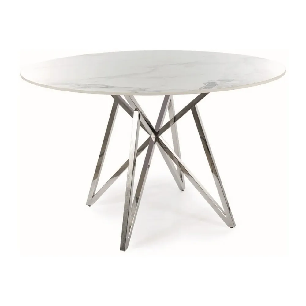 Masa MURANO, alb/crom, ceramica si metal, 120x76 cm