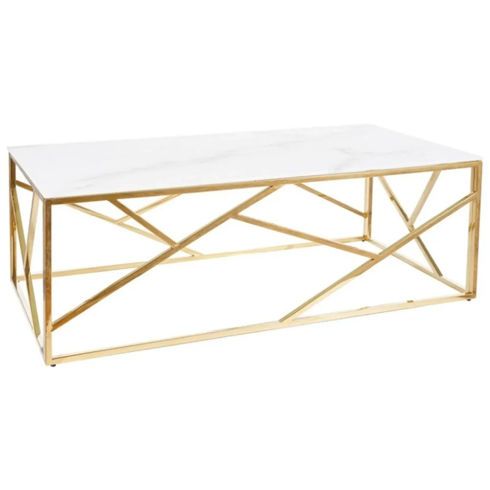 Masa sticla de cafea gold Escada II, efect de marmura 120X60X40