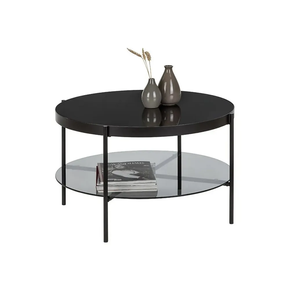 Masuta cafea AIKO, negru, sticla securizata/metal, 80x80x44 cm