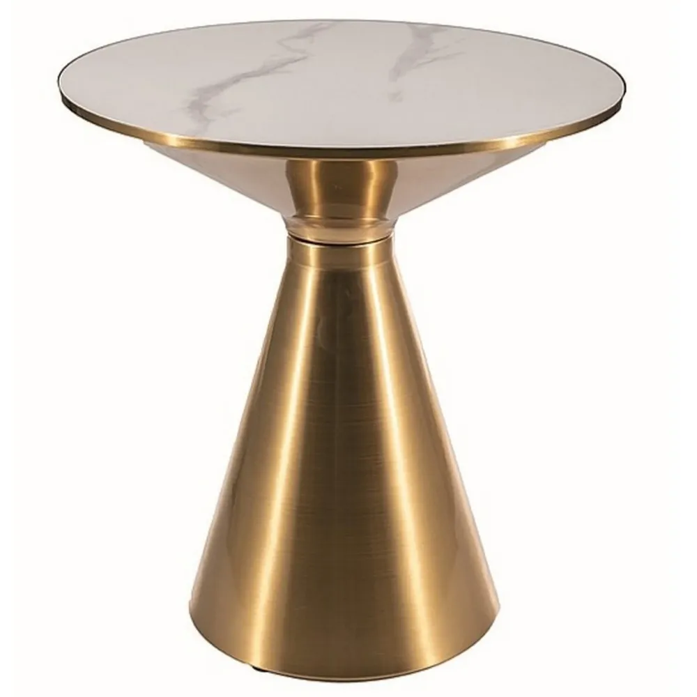 Masuta cafea ARIES, alb lucios/auriu, ceramica/metal, 50x53 cm