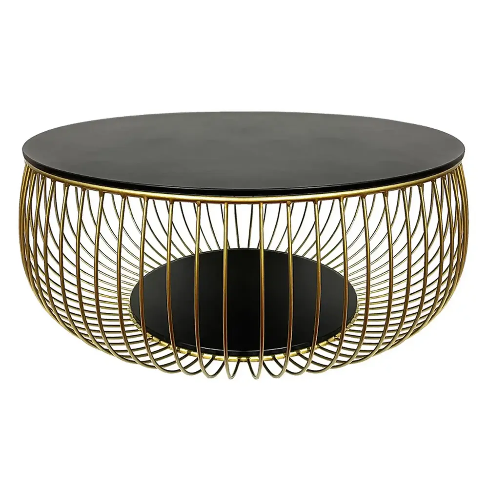 Masuta cafea BOWL,negru/auriu, sticla securizata/metal, 86x86x35 cm