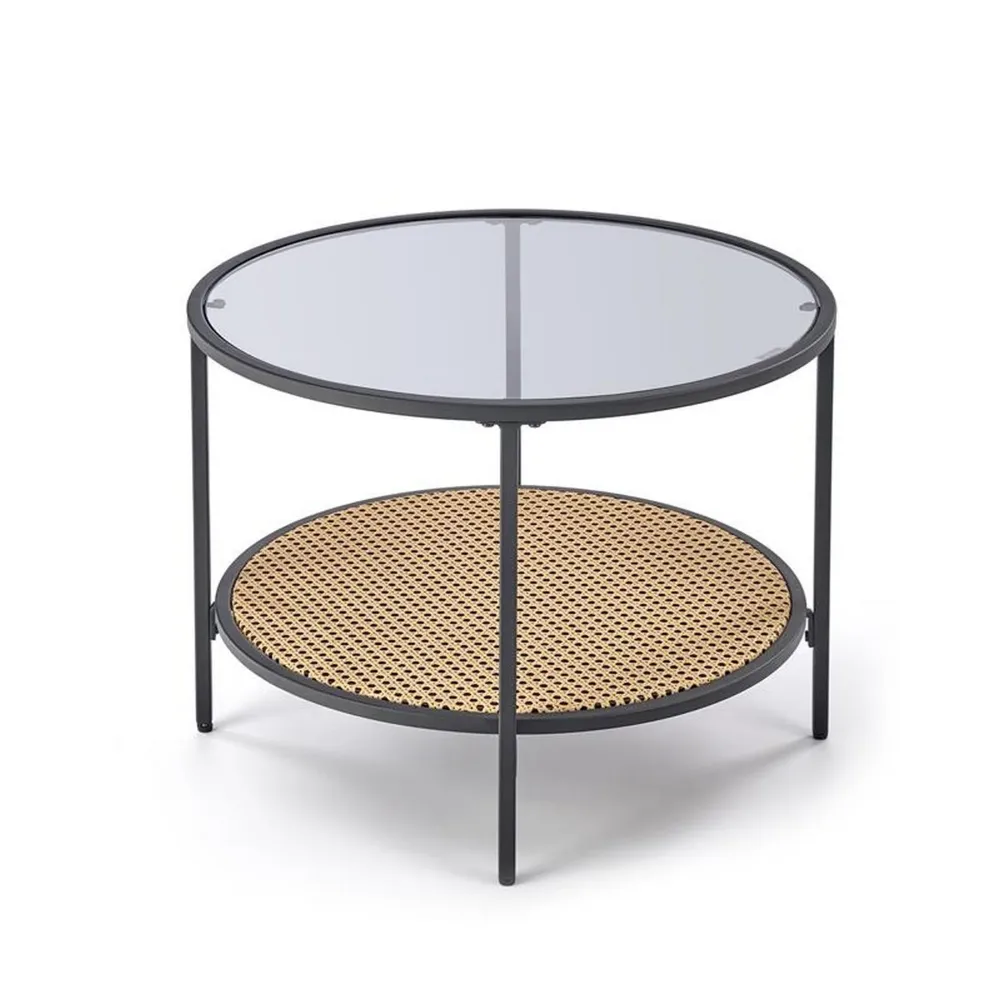 Masuta de cafea DAKOTA, sticla fumurie, ratan, 60x45 cm