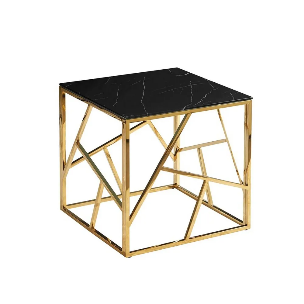 Masuta cafea ESCADA B II, negru/auriu, sticla/otel, 55x55x55 cm
