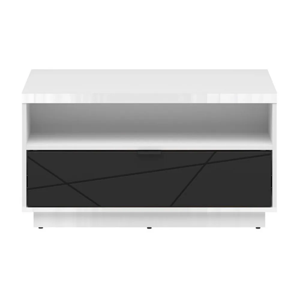 Masuta cafea FORN, alb lucios/negru mat, PAL, 90x60x48.5 cm