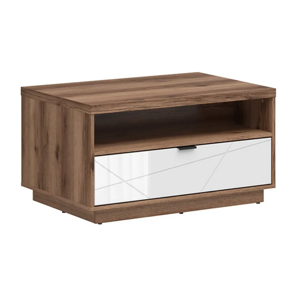Masuta cafea FORN, nuc/alb lucios, PAL, 90x60x48.5 cm