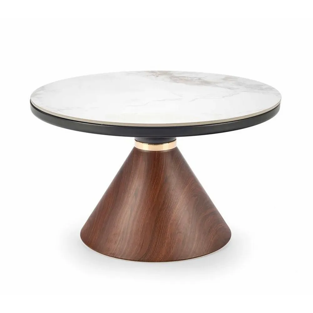 Masuta de cafea GENESIS, marmura alba/nuc, ceramica, 70x43 cm