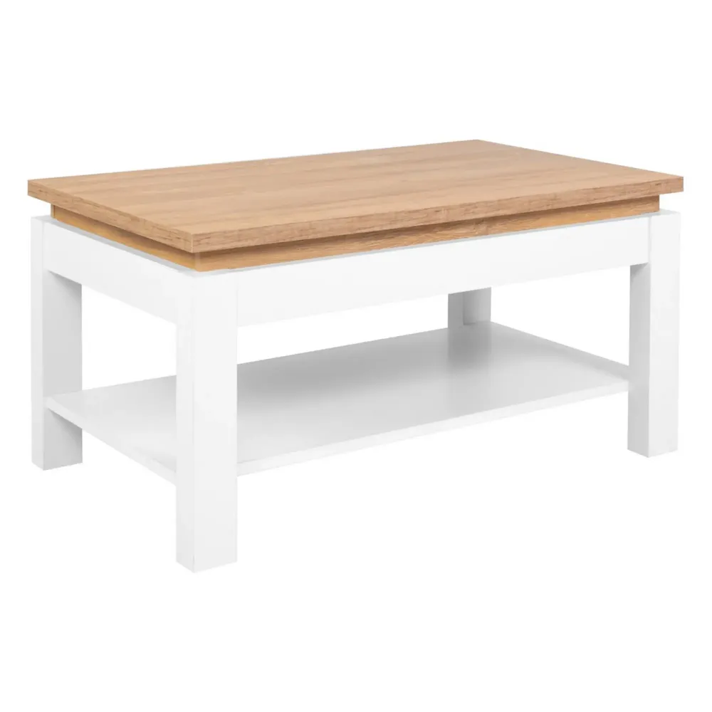 Masuta cafea HORTON, alb/stejar grandson, PAL laminat, 110x65x55 cm