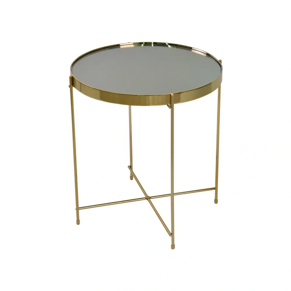 Masuta cafea LEONE, auriu, sticla/metal, 43x43x46 cm