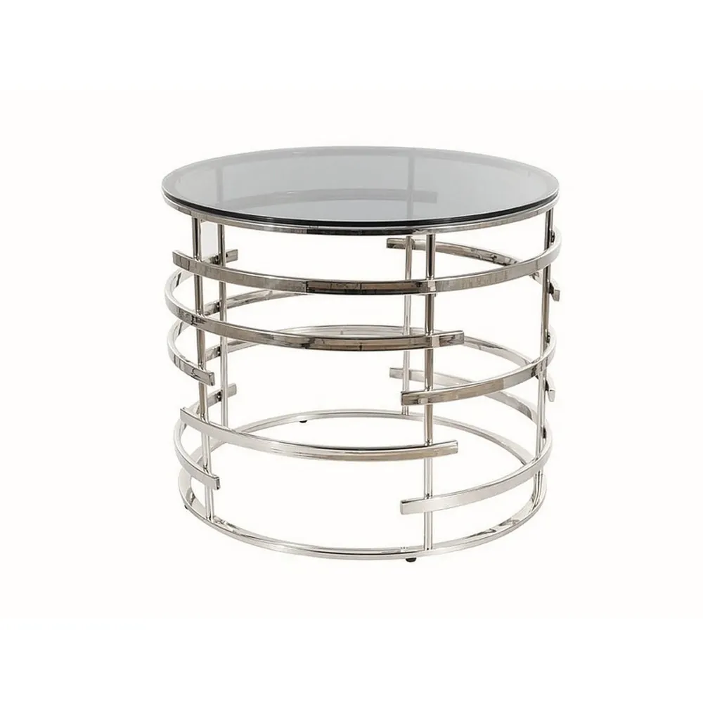 Masuta cafea LIVIA, sticla fumurie/metal argintiu, 60x50 cm