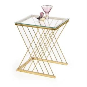 Masuta cafea NANCY, transparent/auriu, sticla/otel, 45x39x52 cm