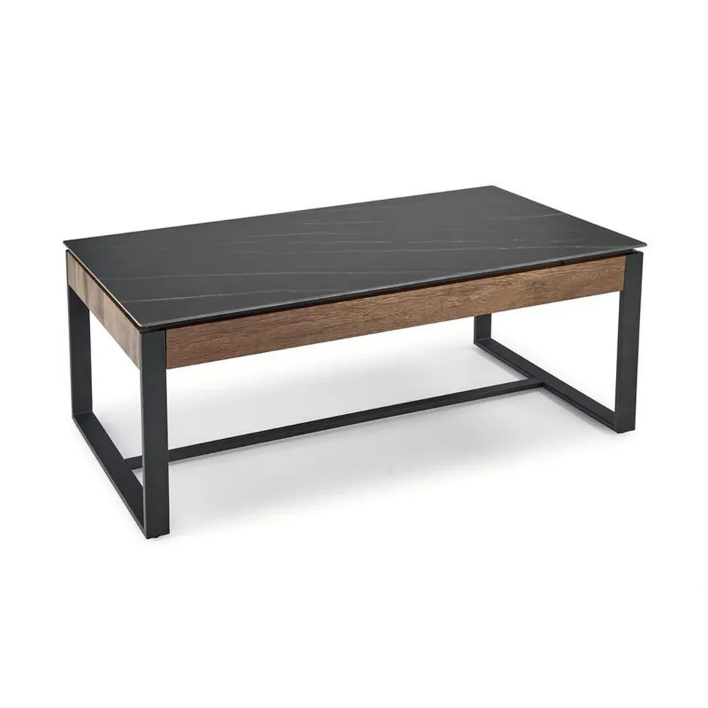 Masuta de cafea RAMONA, marmura neagra/nuc,ntetizat, 121x61x45 cm