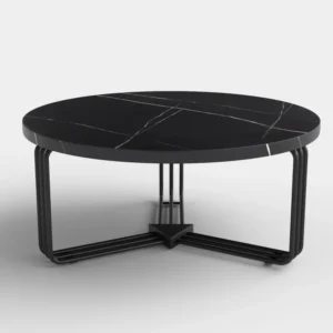 Masuta cafea rotunda Antica, marmura neagra/negru, 80x36 cm
