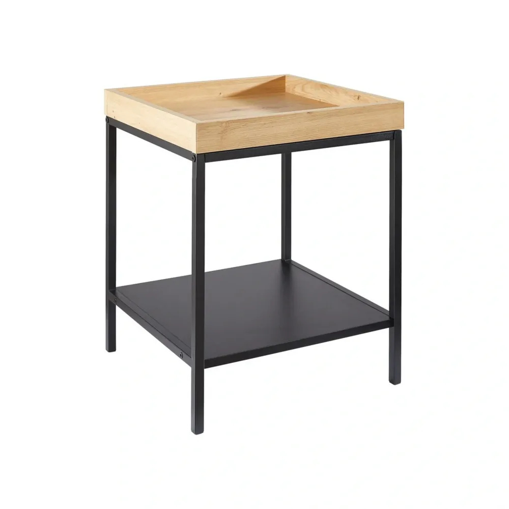 Masuta cafea TOM, stejar/negru, lemn/metal, 40x40x50 cm