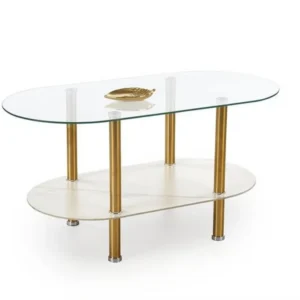 Masuta DUCAT, transparent/auriu, sticla/otel, 100x50x51 cm
