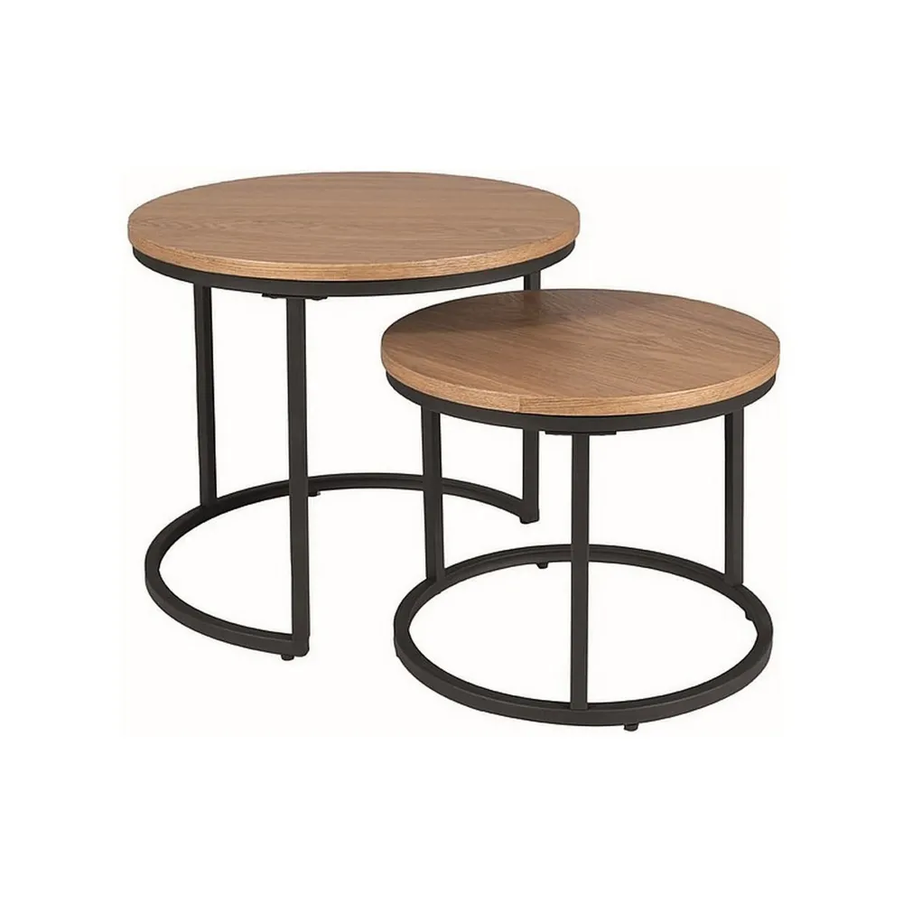 Set 2 masute de cafea AMARO, stejar/negru, metal , 53x45/43x35 cm